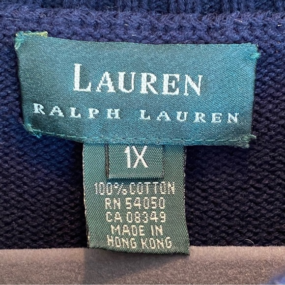 Vintage Ralph Lauren Women’s Navy Sweater Large Embroidered Crest Logo sz 1X - Picture 3 of 6